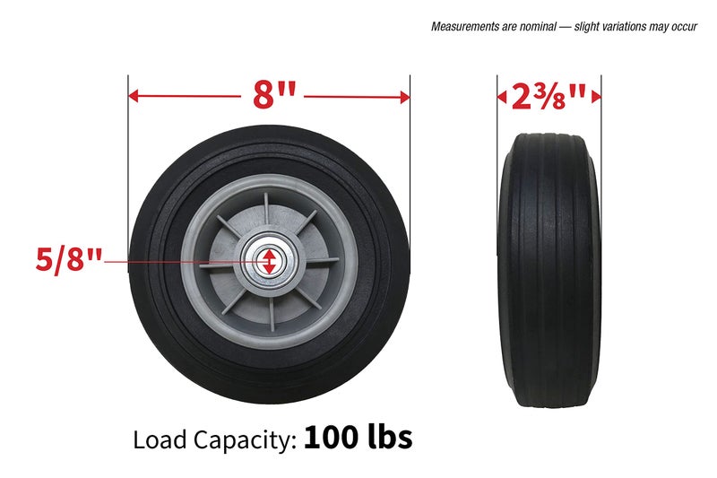 Shepherd Hardware 9600 8-Inch Hand Truck Replacement Wheel, Solid Rubber, 2-1/2-Inch Ribbed Tread, 5/8-Inch Bore Offset Axle, Black - Image 5